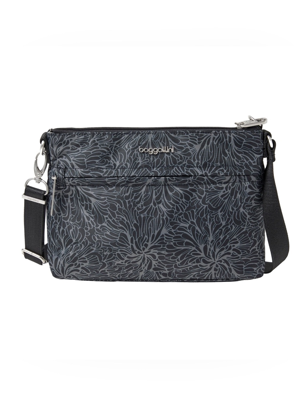 Baggallini Black and Gray Floral Crossbody
